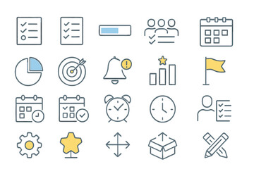 Poster - Icons depicting various tasks, deadlines, and teamwork concepts for project management and productivity enhancement