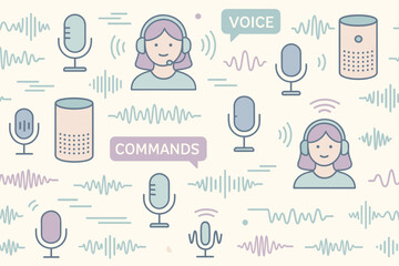 Poster - Digital assistant features showcasing voice commands and user interaction in a modern design