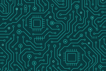 Poster - Circuit board design showcasing intricate pathways and connections in a modern technology theme