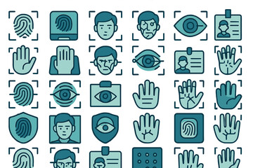 Poster - Security icons display various biometric identification methods and user profiles for modern technology integration