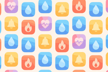 Poster - Colorful app icon patterns displaying various symbols against a light background