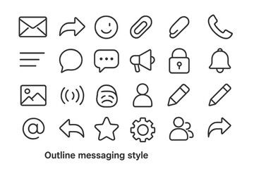 Poster - Outline icons representing various messaging functions in a clean, modern style for digital communication tools