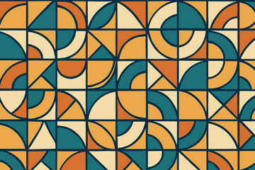 Poster - Retro geometric pattern with curved shapes in bold vintage colors