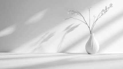 Poster - Abstract white wall interior with natural light shadows and soft reflections on the floor Copy Space