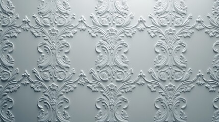 Poster - Subtle grey damask pattern with embossed texture , fabric, minimalist, wallpaper