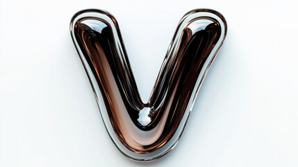 Poster - Modern 3D Liquid Metal Letter U V on White Background.