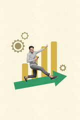 Aufkleber - Vertical poster pop collage of happy businessman businesswoman stand chart statistics development arrow progress promotion