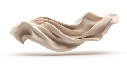 Poster - Beige silk fabric floating on white