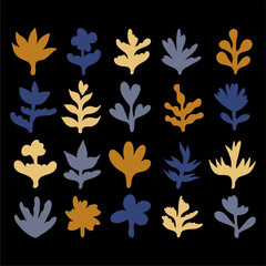 Wall Mural - Big set of different abstract plants. Hand drawn doodles. Modern fashion illustration. Flat design, cartoon drawing, vector.