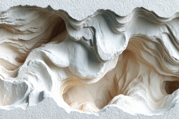 Poster - A captivating aerial view of layered terrain, resembling a canyon with a white and tan color palette, showcasing depth and abstract beauty, ideal for backgrounds.