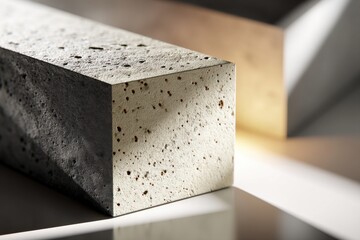 Poster - A close-up shot of a porous concrete block with detailed texture and depth, showing subtle lighting and soft shadows in an architectural setting.