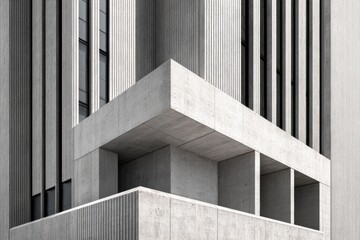 Poster - architectural detail of a modern concrete building with geometric shapes and vertical lines, creatin