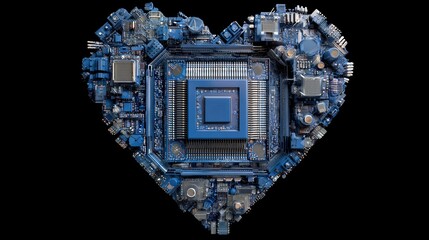 Poster - Abstract Blue Circuit Board Heart Technology Digital Art Graphic Design Modern Computer Hardware Electronic Components Innovative Futuristic Digital Background High Tech 
