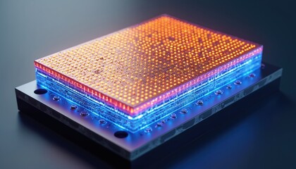Poster - Crop illustration, digital camera sensor with microlenses. Photodiodes, color filters, metal wiring inside. Technology rendering, macro view of modern tech, smartphone, device component.