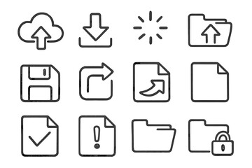 Poster - Simple outline icons for cloud, download, files, and folders on brown background