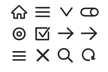 Poster - Minimalist black ui icons on olive background for web design