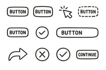 Poster - Hand-drawn button icons: design elements for web and app interfaces