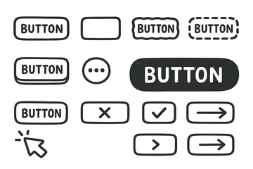 Poster - Hand-drawn button icons set with cursor and checkmarks