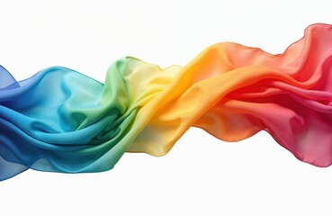 Aufkleber - Colorful flowing fabric with rainbow pattern. Vibrant colors, light effect, banner design. Wavy silk cloth isolated on white background. Abstract web design element, graphic resource for modern art