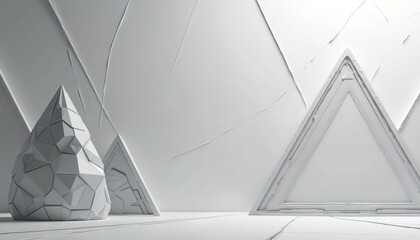 Poster - Abstract 3D illustration with polygonal mesh lines triangle shapes on white background. Futuristic tech design, low poly structure, ideal for science, tech, innovation, digital product.