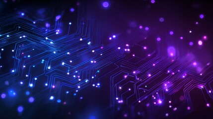 Fototapete - Abstract Digital Circuit Board Technology Background Purple Blue Neon Glowing Lines Network Connections Futuristic Innovation Modern Design High Tech Electronic Pattern  