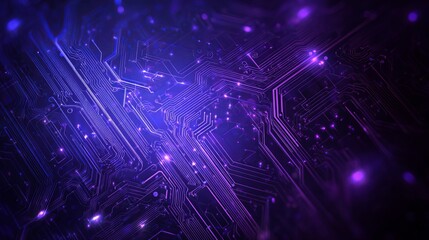 Fototapete - Abstract Purple Circuit Board Technology Background Digital Futuristic Design Modern Network Electronic Innovation HighTech Purple Glowing Lines Pattern Graphic          