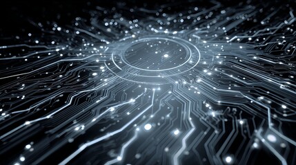 Fototapete - Abstract Digital Circuit Board Technology Background Futuristic Network Design Glowing Lines Elegant Pattern Modern Digital Art High Tech Innovation Electronic System    