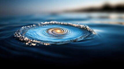 Poster - A mesmerizing swirl of water forms a spiral pattern, reflecting light and creating ripples. The scene captures the calm beauty of a clear lake on a peaceful afternoon.
