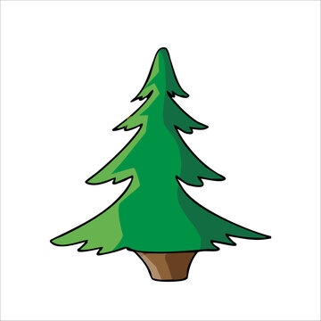 Vector color illustration of hand drawn green Christmas tree