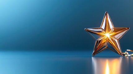 Poster - A shimmering golden star decoration stands out against a soft blue backdrop, emitting a warm glow. This elegant piece adds a touch of warmth and celebration to evening gatherings.