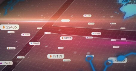 Poster - Glow line initiating tags appearing sliding on grid nodes linking map emerging showing data streams