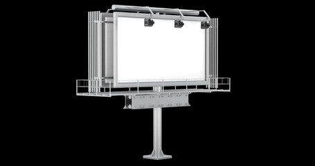Poster - Outdoor advertising billboard with empty display, rotating. 3D Video Animation, Seamlessly Loopable. 3D rendering isolated on transparent background