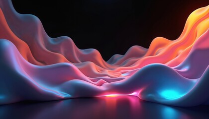 Aufkleber - Abstract 3D holographic shapes on black background. Vibrant colors create illusionary effect. Modern digital art perfect for contemporary design projects like wallpapers, website backgrounds.