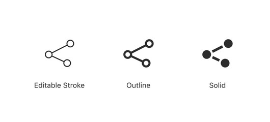 Poster - Share connection icon in editable stroke, outline, and solid styles, representing sharing, networking, digital distribution, networking, connections, and social collaboration