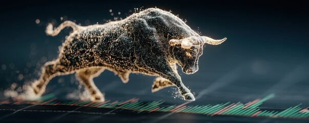 Poster - Dynamic representation of a digital bull on financial stock chart background