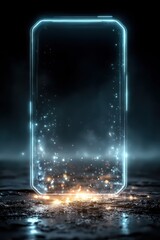Poster - Futuristic glowing hologram display floating on a dark illuminated surface