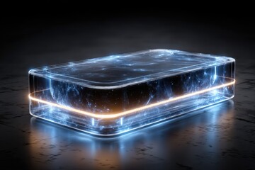 Poster - Futuristic 3D holographic rectangle with glowing effect against dark background