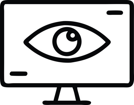 Modern black silhouette design representing computer monitor and eye with transparent background
