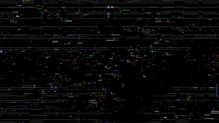 Fototapete - black background with pixelated VHS lines. glitch video noise. pixel glitchy noise. digital glitching and noise. noisy effect. vector graphics. 