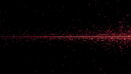Fototapete - Red light particles. Digital glitch horizontal line on black background. Abstract digital data stream or connection concept. pixel art. vector graphics. cyberpunk style. 
