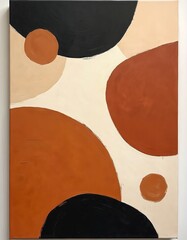 Poster - Abstract minimalist painting with large curved spots. Geometric shapes in beige brown and orange colors. Art poster, background with modern trendy style for interior decor.
