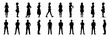 © pibi37.studio - Silhouette Icon Set Of Standing Men And Women. Diverse Posture And Pose Solid Symbol Collection. Ui Ux Design, Infographics, And Animation Reference. Isolated Vector Illustration