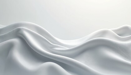 Poster - Abstract white fabric background with smooth wave curves. Elegant silk textile wavy texture. Gentle light soft material for modern design, wallpaper, banner. Grey and white colors.