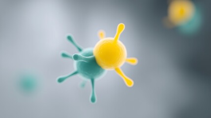 Poster - Colorful virus illustration with spherical shapes and protruding spikes representing microscopic organisms in a scientific context of health and biology