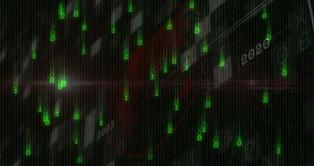Aufkleber - Red pattern appearing triggers binary streams falling and flickering year labels showing timeline