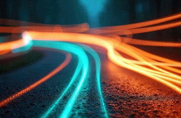 Poster - Dynamic digital transformation concept. Abstract vibrant flowing light lines creating modern futuristic design. Concept of business model innovation, technology energy, motion, speed on highway road