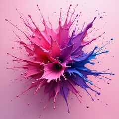 Poster - Vibrant abstract illustration. Pink purple blue paint splash bursts. Dynamic energy visual impact of art with mixed fluid textures forms unique design element.