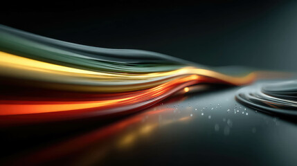 Poster - Glowing neon light trails curve through a dark surface, symbolizing speed, data flow, and futuristic motion in a dynamic visual composition