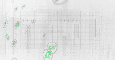 Aufkleber - Green environmental icons fading in and arranging on bar chart visualizing data trends on grid
