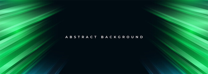 Fototapete - Black modern wide abstract technology background with green glowing high-speed and movement light effect. Vector illustration